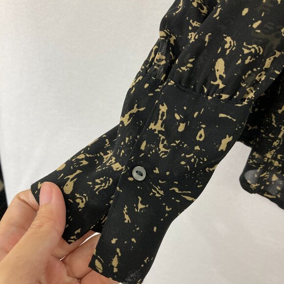 Converse Top size XL Black Tan Abstract Sheer Long Sleeve Popover Blouse - Picture 8 of 10